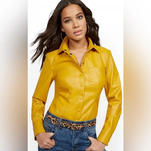 New York Company Tops Faux Leather Buttondown Shirt Poshmark